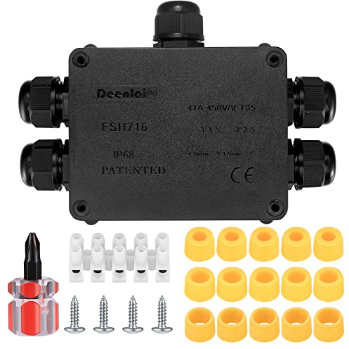 Scatola di Giunzione IP68 Impermeabile, 5 Vie Scatola di Derivazione Esterna, Connettore Cavo Elettrica Esterno Elettrico Ø4mm-8mm Ø9mm-12mm Cavo per Esterno Giardino - 5 vie