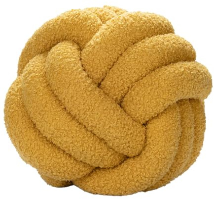 RENXR Knotenkissen, rund, 27,9 cm, Lammwolle, Knoten, Ballkissen, Heimdekoration, Kissen, handgefertigt, geknotet, für Couch, Bett, Auto, Büro… (Gelb)