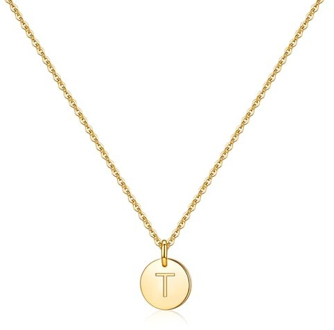 TINGN Buchstaben Kette für Mädchen - Scheiben Halskette Gold Mit Buchstaben T, Schmuck Damen, Geburtstagsgeschenk, Weihnachten Geschenke