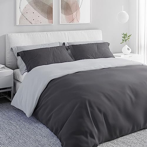 Wolkenfeld Bettwäsche 155x220 4teilig grau - kuschelig weiches Wende-Bettwäsche Set aus Mikrofaser - nahezu bügelfrei - 2X Bettbezug 155x220 + 2X Kissenbezug 80x80 - Reißverschluss