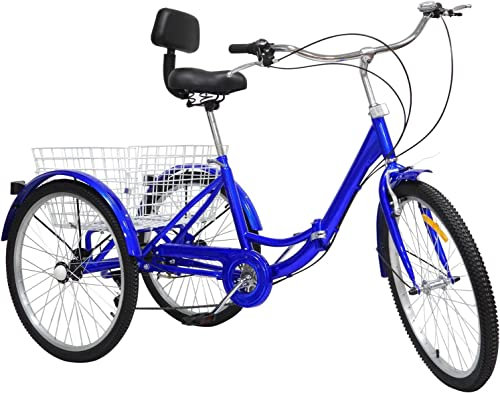 3 Räder Cruiser Fahrrad 7 Gänge bequemes Dreirad, 61 cm (24 Zoll) Erwachsenen-Dreirad faltbar mit Einkaufskorb für Senioren Erwachsene Outdoor-Sport mit Rückenlehne