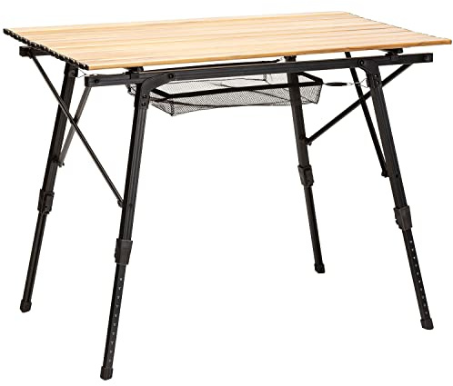 Skandika Campingbord Pikku | hopfällbart, höjdjusterbart med näthylla, 4,1 kg lätt, kan belastas upp till 50 kg, 90 x 52 cm bordsskiva, väderbeständigt | fällbord för camping, trädgård