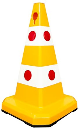 62CM Traffic Cone | Reflective Safety Cone with Cat-Eye Lenses | Weighted Cone with Rubber Base, Chain & Sign Socket | High Visibility Parking Cone - Yellow