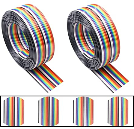 HUAZIZ 2 Rotoli Nastro Arcobaleno Cavo, Cavo a Nastro Piatto Colorato da 1,27 mm con Passo di Spaziatura 20Pin Arcobaleno Cavi a Nastro Piatto, 3 Metri per Rotolo