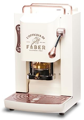 FABER COFFEE MACHINES | Modell Pro Deluxe | Kaffeepadmaschine für 44 mm ESE-Pads | Kupfer-Finish | Padpresse aus Messing (Pure White)