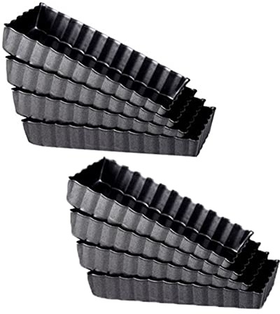 Giilayky Lot de 8 moules à tarte rectangulaires antiadhésifs avec fond amovible pour tarte aux fruits, gâteaux, biscuits