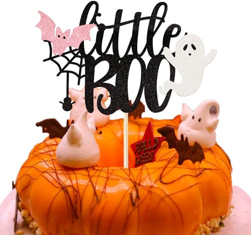 Xsstarmi 1 Pack Little Boo Cake Topper Glitter Spooky Bat Spider Happy Boo Day Cake Pick Decoration for Ghost Halloween Theme Baby Shower Kids Birthday Party Cake Decorations