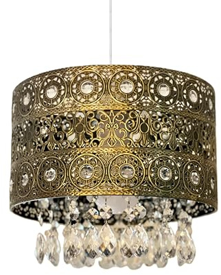 HOMION Moroccan Style Light Shade Acrylic | Chandelier | Ceiling Light Shade | Lamp Shade | Hanging Crystal | Moda Lights for Living Room | Bedroom | Kitchen (Brass)