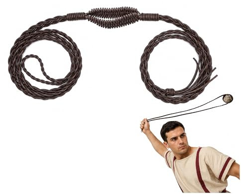 Lord of Battles Fionda baleari greca romana realizzata a mano con corde intrecciate per rievocazioni storiche (fionda in pelle marrone scuro)