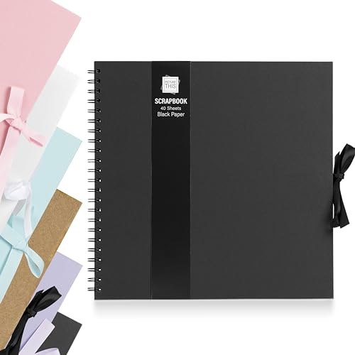 Scrapbook Photo Album Spiral Bound for Wedding Couple Travel Memory Book with 40 Pages - Large, 12 x 12 (Black)