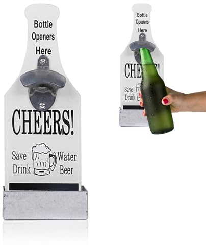 FEMONGY apribottiglie da muro, cavatappi birra con contenitore di raccolta,apri bottiglia per bar, cucina, patio, apribottiglie da parete - regalo uomo