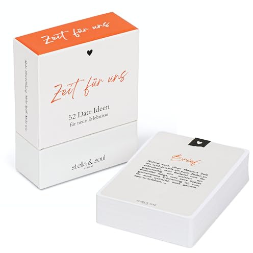 Stella & Soul Zeit für Uns – 52 Date-Ideen für Paare, Geschenk Jahrestag | 5 Kategorien: Romantik, Spaß, Food, Outdoor, Sport · Für frisch Verliebte & Ehepaare · Edle Box · Zu Hochzeit & Valentinstag