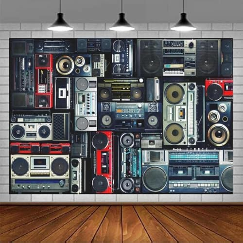 Fotografie-Hintergrund von Radio Boombox Retro 80er Jahre Stil Hintergrund altmodischen Verstärker Musik antiken o Bass Lautsprecher 250x180CM
