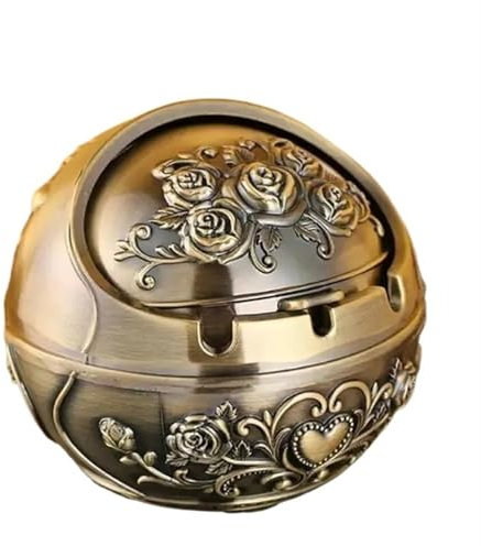 1 Stück Aschenbecher for Raucher, winddicht, Vintage-Deckel-Ornament, Retro-Zigaretten-Metall-Gadgets, Zigaretten, for drinnen und draußen, Familienbar(Gold)