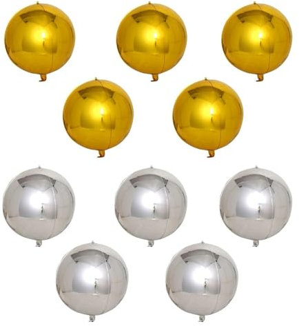 10 Pièces Ballons Brillants En Aluminium 4D, Miroir Tridimensionnels, Ronds Géants - Décoration de Fête et Lieu de Mariage