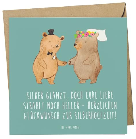 Mr. & Mrs. Panda Klappkarte 25. Hochzeitstag Silberne Hochzeit - Geschenk, Glückwunschkarte, dekoratives Element, Heirat, besondere Momente, Heiraten, anlasskarte, Beständige Partnerschaft, faltkarte