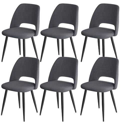 ANVOFONG Esszimmerstühle 6er Set,Küchenstuhl mit Unabhängige Beine,Kordsamt Gepolsterter Stuhl,Schwarz loungesessel,für Esszimmer,Wohnzimmer,Küche,Schlafzimmer und Empfangsraum