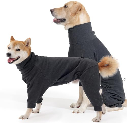 Hjyokuso Hundemantel Winter, Warmer Fleece Hundepullover mit Beinen, Weiche Vierbeinige Hundejacke für Kleine & Mittelgroße Hunde, Hundebademantel Fleece Hunde Pyjama Bekleidung Dunkelgrau L