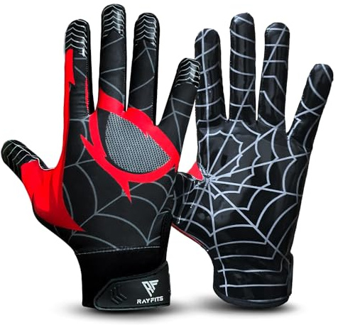 RAYFITS Football Gloves for Youth & Adult Kids Sizes (Black, Adult Large)