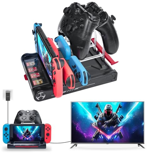 Switch2 TV Dock con Cargador para Joicon, Dock para NS Switch/OLED, Base de Carga con 4K HDMI, Puerto USB 3.0 y Ranuras para 8 Tarjetas de Juego Switch