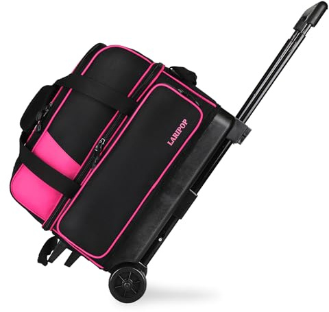 LARIPOP Bowlingtasche mit zwei Rollen und 2 Kugeln, mit einem separaten großen Schuhfach, einem 3-teiligen Teleskopgriff, der sich bis zu 101,6 cm ausziehen lässt