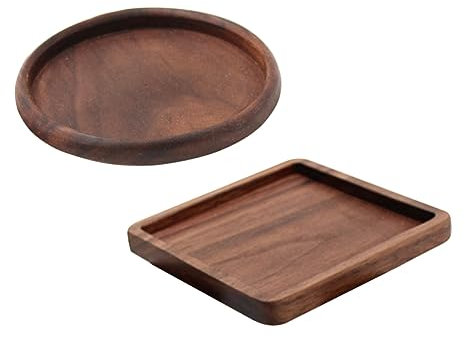 Cabilock 2piezas Posavasos De Nogal Térmicamente Redonda y Cuadrada para Té y Bebidas Mantel Individual De Madera Decoración De Escritorio