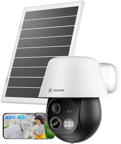 COCOCAM 24/7 Aufnahme AOV 4G LTE Überwachungskamera mit SIM Karte Aussen | 30m Nachtsicht, 10000mAh Akku & 8W Solarpanel, Automatische Verfolgung & KI Erkennung, 2K PTZ, eSIM Enthalten (Ohne Wlan)