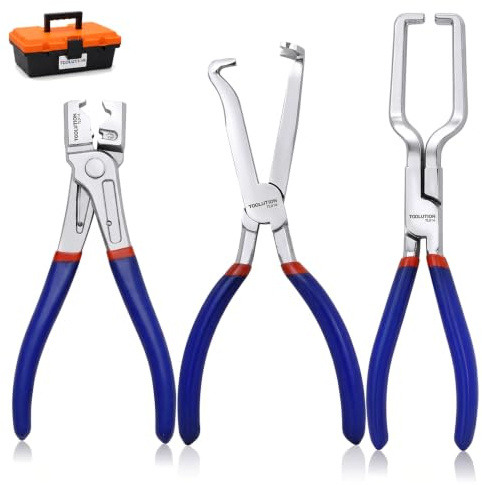 TOOLUTION 3-Piece Electrical Disconnect & Fuel Line Pliers Set for Cars | Versatile set for removing fuel lines, hose clamps, and electrical connectors. Compact design fits tight engine bays.