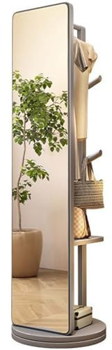 Freistehende Garderobe mit Standspiegel, Garderobe aus Massivholz mit Ganzkörperspiegel und drehbarem Kleiderbügel, dekorativer Wandspiegel mit drehbarem Sockel, freistehender Standspiegel f