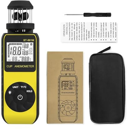 TIEOAXFT Anemometro Digitale BT-881M, misurazione della velocità del Vento, della Temperatura, anemometro a Bussola Singola Anemometro da Esterno