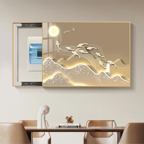 KANLVU Cache Compteur Electrique Mural Moderne Cache Tableau Electrique Luxe Couvercle De Panneau électrique Décoratif pour Restaurant Accrochage De Tableaux(Black,Left_45*35CM_B)