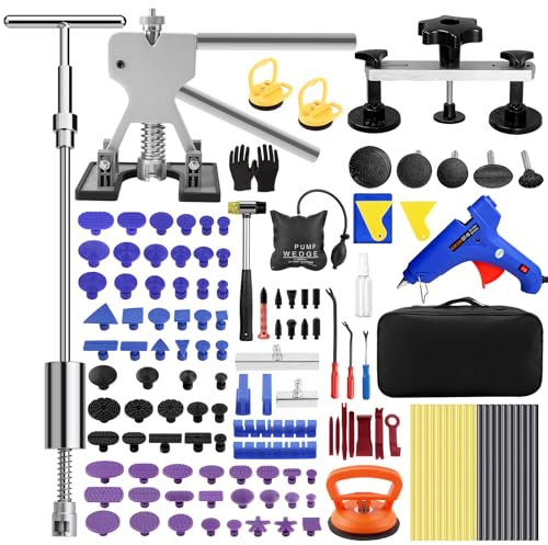PDR TOOLS Kit de réparation de bosses de voiture Paintless Dent avec marteau à percussion en T, extracteur de pont, lève-bosses et pistolet à colle pour carrosserie, dommages de grêle, bosses de porte
