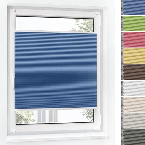 Jalousiescout Wabenplissee ohne Bohren Verdunklung—Thermo plissee Klemmfix Zweifarbig 80x200cm Blau-Weiß, Sonnen-, Sicht- & Hitzeschutz Jalousie verdunklung für Fenster & Tür