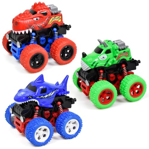 WFKKMEQ Spielzeugauto, 3 Stück Monstertruck Auto Spielzeug Kinder Reibung Zurückziehen 360 Drehung Trägheit Fahrzeug Rotierendes Geländewagen Spielzeugauto Spielzeug Auto Fahrzeuge für Kinder