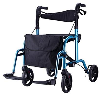 OWOHYG Rollator Walker Pieghevole a Quattro Ruote, ausilio per la deambulazione con Sedile Imbottito, Freni bloccabili, Telaio per deambulazione Rollator Blu Leggero