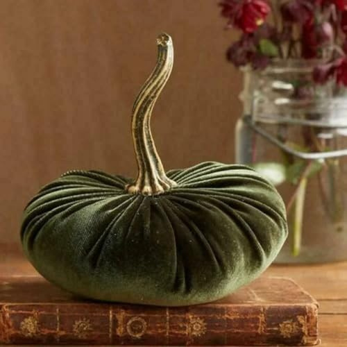 Sammet pumpadekoration, höstdekoration pumpa, höst estetisk halloween Thanksgiving höstdekoration (grön, 20 cm)
