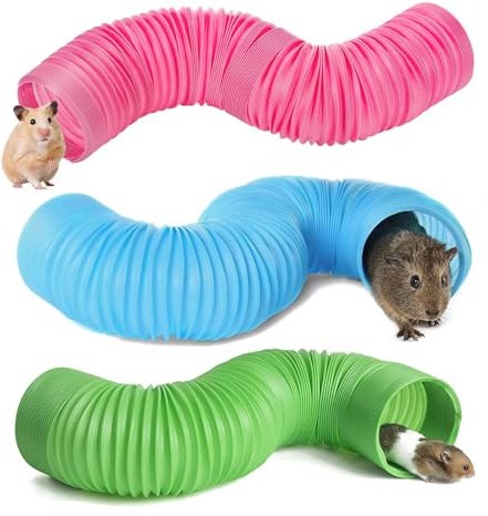 Elyyapt 3 Pack Hamster Fun Tunnels Pet Mouse Plastic Tube Guinea Pig Tunnel Collapsible Tube Pet Hideaway Training Hideout Tunnels Pet Toys Tunnel for Chinchillas Rats Ferrets Dwarf Rabbits Hamster