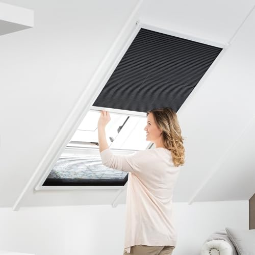 empasa Dachfenster Plissee Insektenschutz und Sonnenschutz 'MASTER DUO' | Kombi Fliegengitter aus Alu Alurahmen, individuell zuschneidbar, Farbe:weiß, Größe:110 x 210 cm