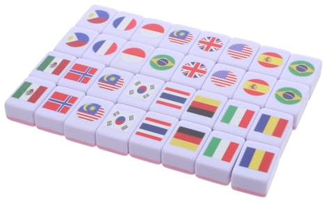 Abaodam 64pcs Two Player Travel Mahjong Set National Flag Melamine Tiles Portable Compact Board Game for Family Party Educational Geography Memory Matching