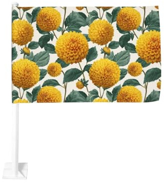 Gelbe Dahlie Blume Auto Flagge Outdoor Fenster Clip 30 x 45 cm Doppelseitige Auto-Dekoration