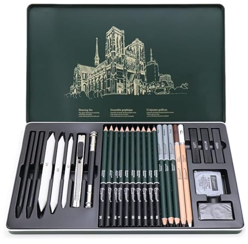 Wemfg Skizzen Zeichen Bleistift Set 27 Stück – zeichenstifte professionell set mit kohlestifte zum zeichnen & Werkzeugen | zeichenset professionell für Schule & Alltag
