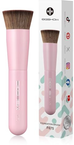EIGSHOW Brocha de base de viaje, brochita Kabuki premium tamaño bolsillo para base líquida, en crema y en polvo y corrector, con cerdas veganas ultra suaves y densas (Rosa) | Mini cepillo de viaje de bolsillo para mezclar líquidos, cremas y polvos, veganos, densos y suaves cerdas sintéticas