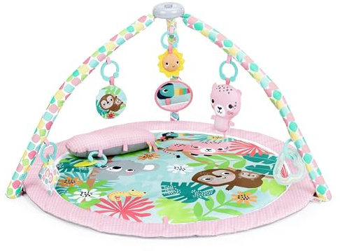 Bright Starts Rosy Regenwald Spieldecke Baby – faltbares Aktivitätsgym mit 7 Mitnehmsspielzeugen & Tragetasche, Dschungel-Design für Neugeborene und Ältere