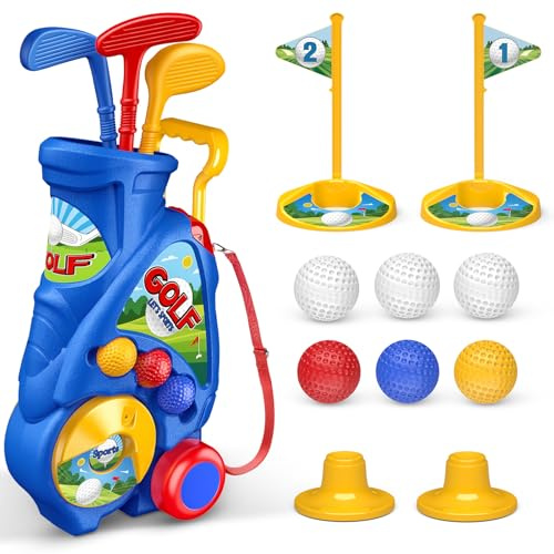 Naxudcoo Set da golf per bambini dai 3 ai 5 anni, giocattolo per mini golf con 6 palline, 3 mazze da golf, giocattolo per interni ed esterni dai 3 anni in su, regalo per ragazzi e ragazze
