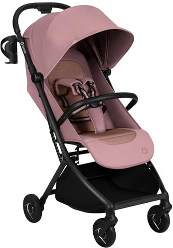Lionelo Sia Resebarnvagn (6 mån–4 år) upp till 22 kg – Ultralätt 5,9 kg & Kompakt, Enhandstyrd, Punkteringsfria Hjul med Fjädring, UPF50+ Vattentät Sufflett, Står Ihopfälld, Myggnät Mugghållare, Rosa