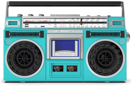 Retro Boombox-kassettspelare med Bluetooth, AM/FM-radio, USB/Micro SD-uppspelning, kassettbandspelare, bärbar stereohögtalare LCD-skärm och dubbla VU-mätare for hem resor