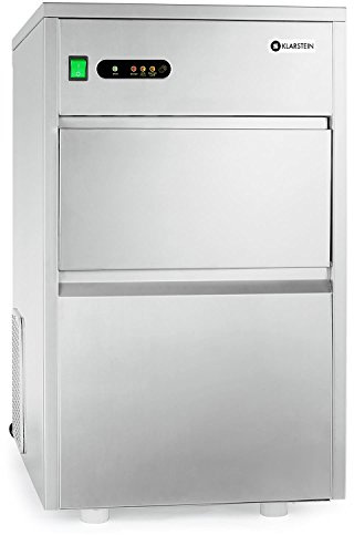 Klarstein macchina per cubetti ghiaccio industria - Ice Maker, 25 kg/24 h, 160 watt, Paletta, Tubo, LED, rivestimento interno neutrale, molto silenzioso, Classe climatica ST, argento