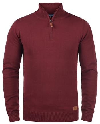 Blend BHRobin Stickad tröja för män, troyer, finstickad tröja med troyerkrage, ribbade muddar, bomullsblandning, normal, Andorra röd (73811), XXL
