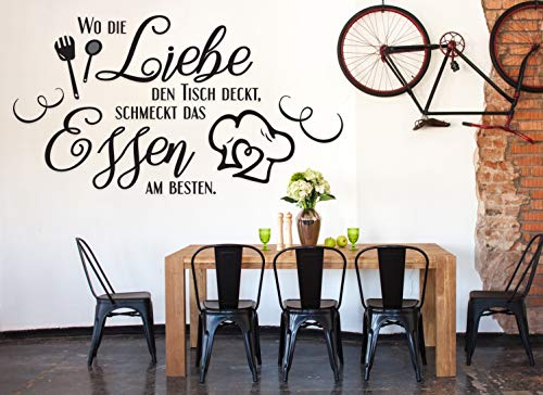 tjapalo® a25 Wandtattoo küche sprüche Wandsticker Küchensprüche Esszimmer wandtattoo wo die liebe den tisch deckt, Farbe: braun (kaffee), Größe: B58xH30cm