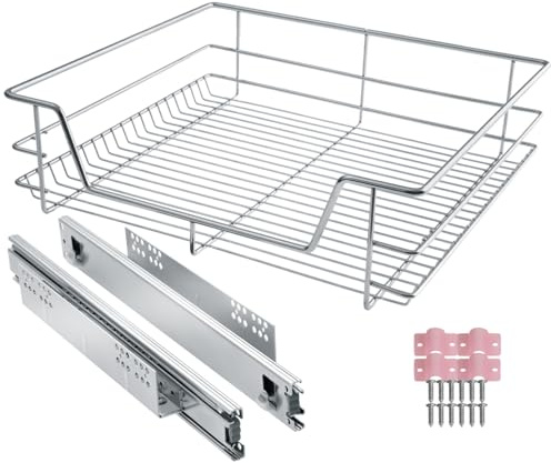 tectake® Cassetto Telescopico - 1 x 60 cm - Cassetto Estraibile per Cucina, Ripiano Scorrevole, Binario Telescopico, Organizer Cromato per Mobile da Cucina, Cassettiera Salvaspazio